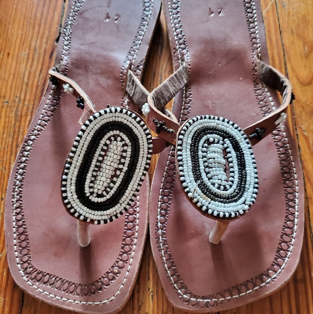 Handmade beaded leather sandals